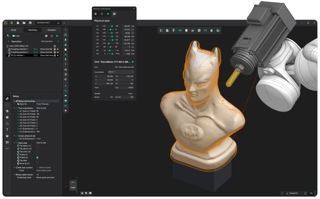 Figura de Batman fresada con un robot