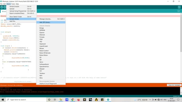 import a zip library in arduino