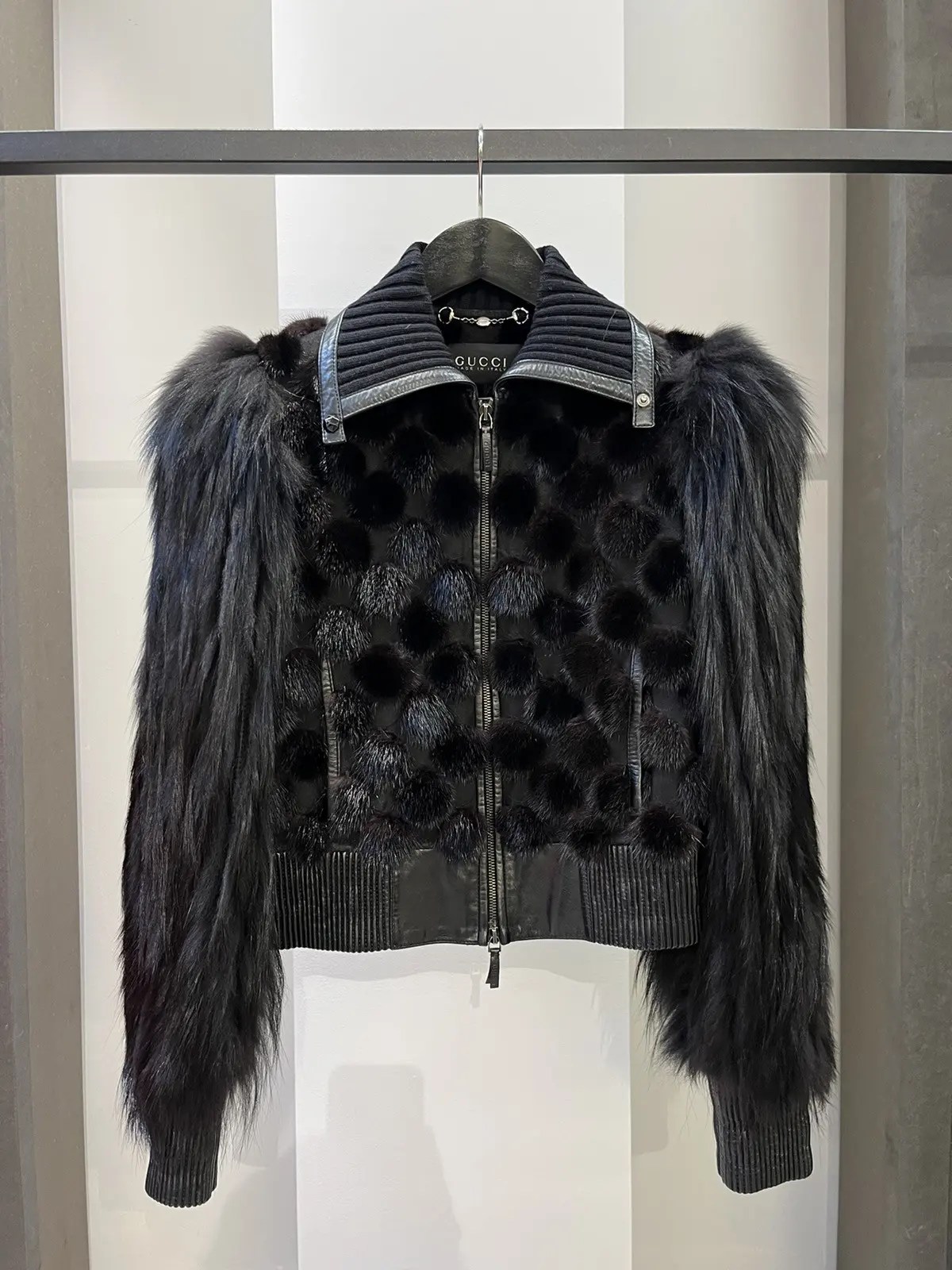Gucci gucci fox fur dotted leather jacket