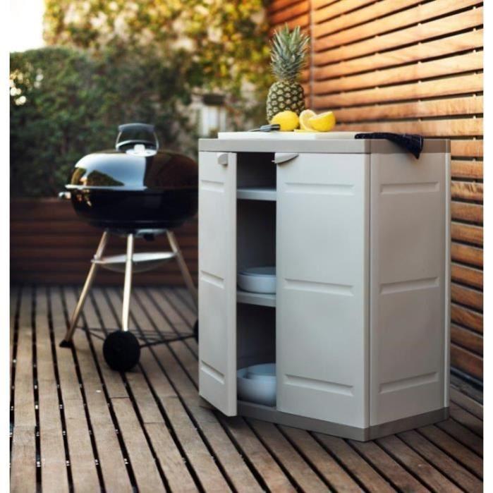 Armoire en plastique d'occasion : Titanium Plastiken Armoire Basse 2 Portes Avec Etageres L70 X P44 X H88 Cm Beige Et Taupe Gamme Titanium Interieur Exterieur Leroy Merlin