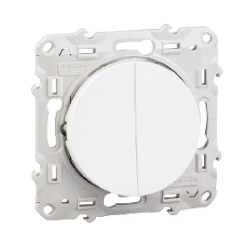 Toma de enchufe con toma de tierra fabricada en un soporte de metal cuadrado de color blanco polar que soporta 16 amperios de intensidad. Double Bouton Poussoir Blanc Schneider Odace S520216 Leroy Merlin