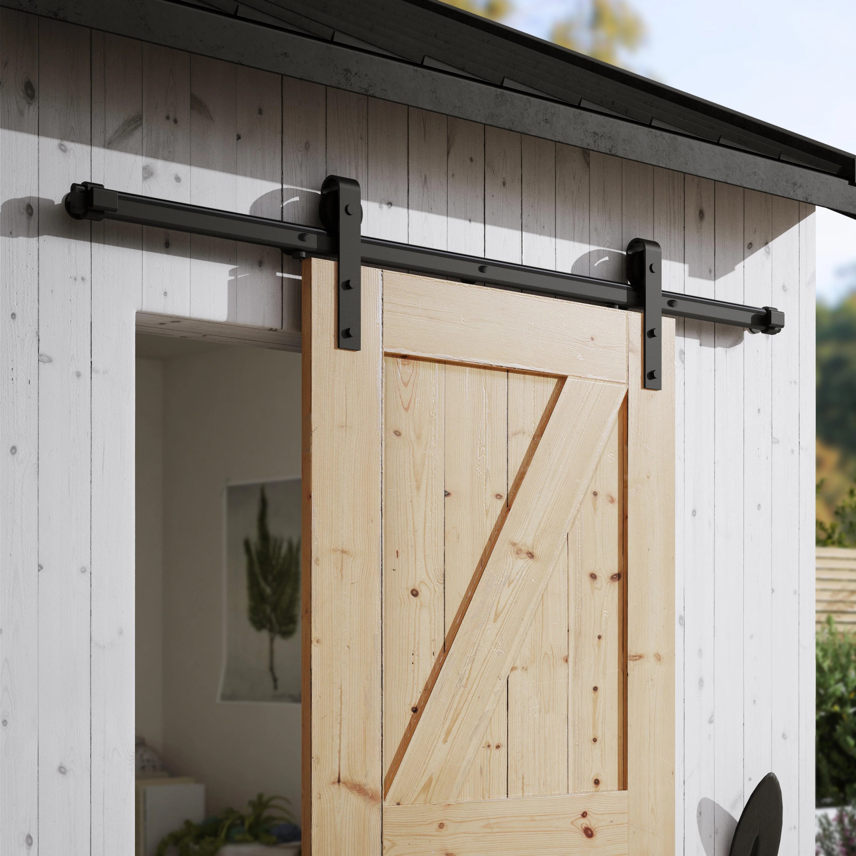 Rail coulissant extérieur leva noir, pour porte de largeur 93 cm