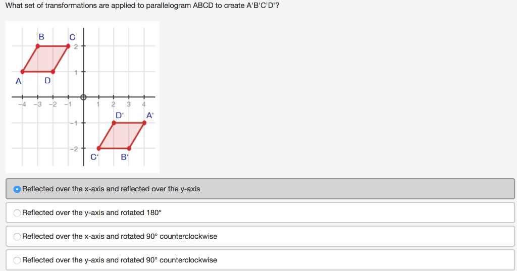 Please Help Now What Set Of Transformations Are Applied To Parallelogram Abcd To Create A B C D Brainly Which rule describes the transformation.