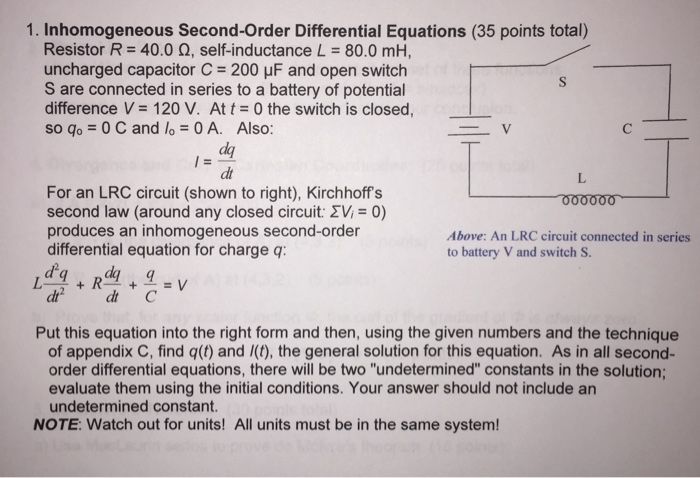 Solved 1 Inhomogeneous Second Order Differential Equatio