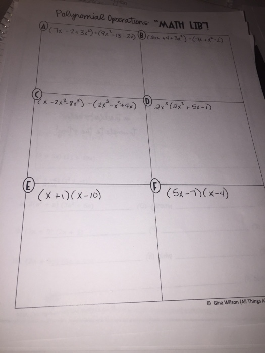 Share your videos with friends, family, and the world Solved Palinomial Operations Math Lib Gina Wilson All T Chegg Com