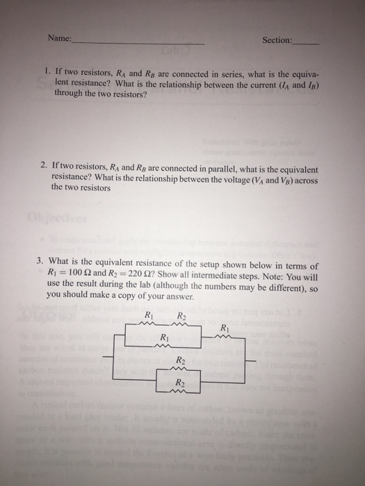 Solved Name Section I If Two Resistors Ra And Rb Are