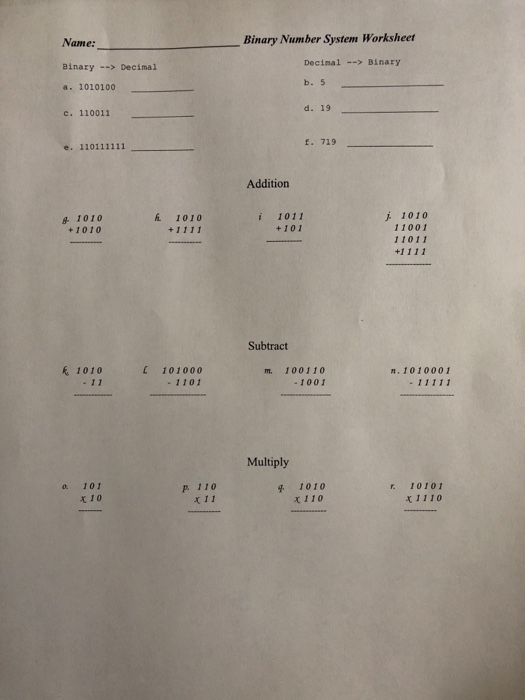 (ans) 2) write the following using comma in international . Solved Name Binary Number System Worksheet Binary Chegg Com