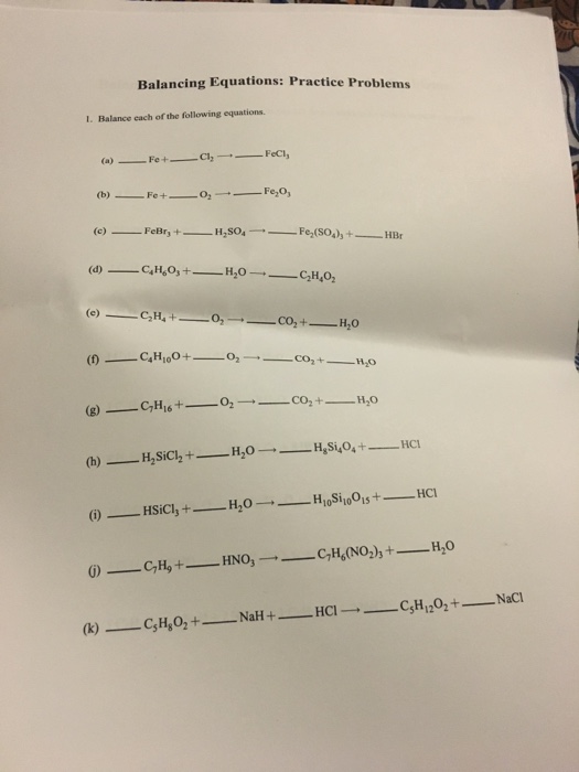 Solved Balancing Equations Practice Problems I Balance