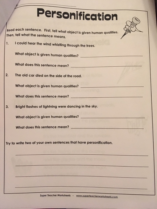 Solved Personification Read Each Sentence First Tell Wh