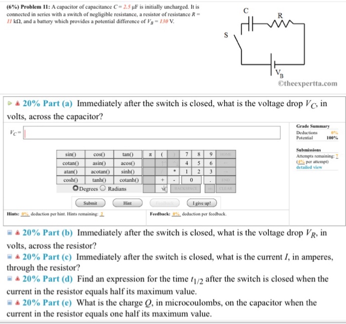 Solved A Capacitor Of Capacitance C 2 5 Mu F Is Initiall