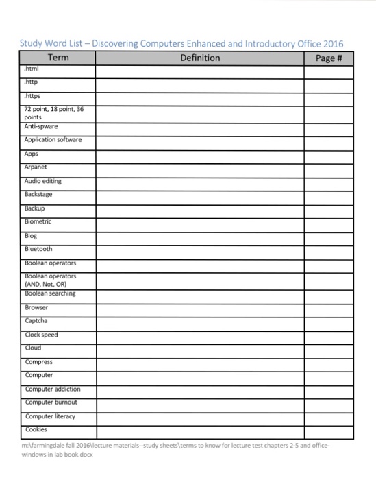 Solved Study Word List Discovering Computers Enhanced A
