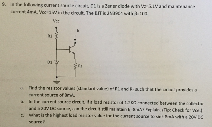 Solved In The Following Current Source Circuit D1 Is A Z