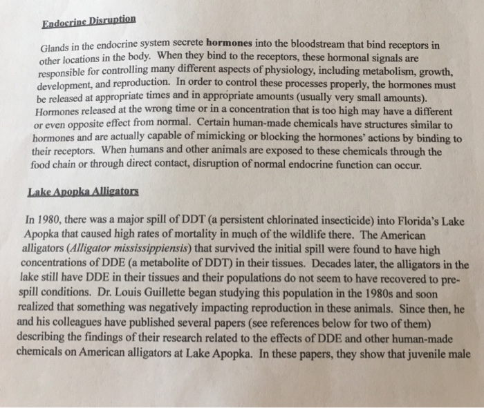 Feminization is well documented in fish and alligators living in highly . Solved Endecrine Disruntion Glands In The Endocrine System Chegg Com