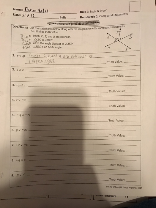Some of the worksheets displayed are 3 parallel lines and transversals, gina wilson all things algebra 2013 answers, unit 1 points lines and planes homework, 6 properties of parallelograms, , gina wilson all. Solved Name Ohsw Rete Date 2 1c 11 Unit 2 Logic Proo Chegg Com