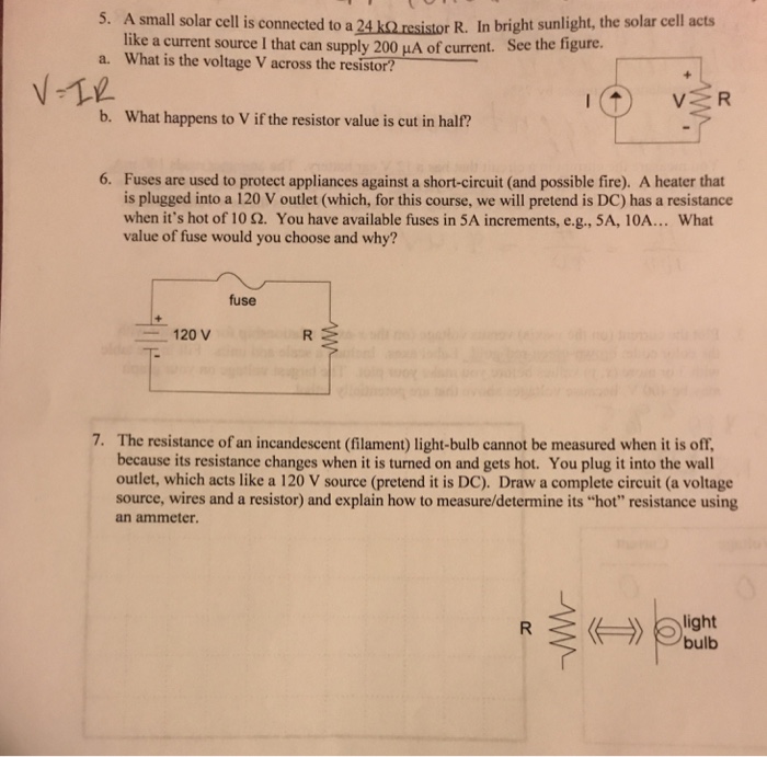 Solved 5 A Small Solar Cell Is Connected To A 24 K0 Resi