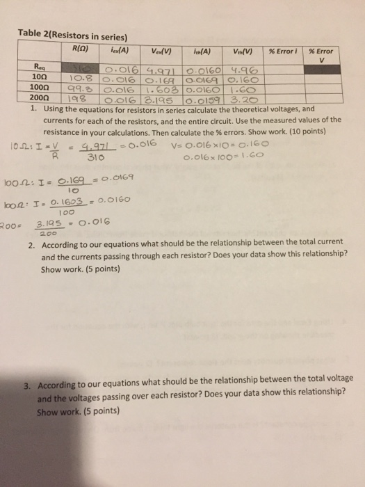 Solved Table 2 Resistors In Series 100 2000 1 Using The