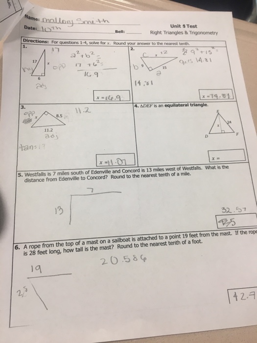 Homework 2 solutions for congruent triangles & angles from unit 4 , lesson 3 (geometry) by athenian stranger 9 months ago 52. Solved: Date LoTh Unit S Test Right Triangles & Trigonomet ...