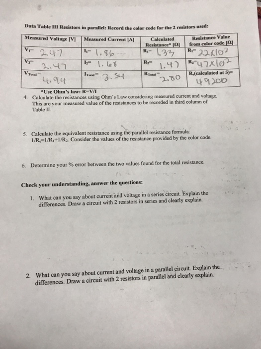 Solved Data Table Ii Resistors In Parallel Record The Co