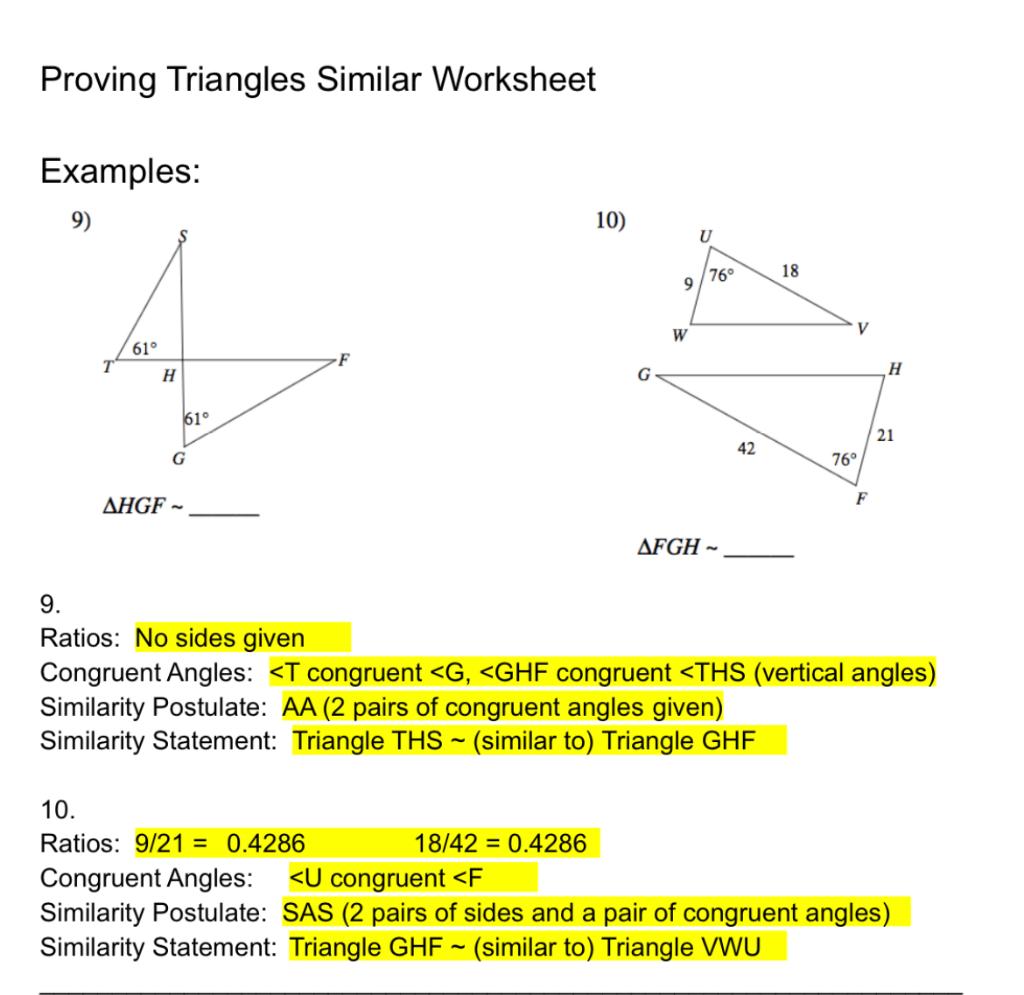 I can show that triangles are similar using the aa,. Solved Proving Triangles Similar Worksheet Examples 9 10 Chegg Com