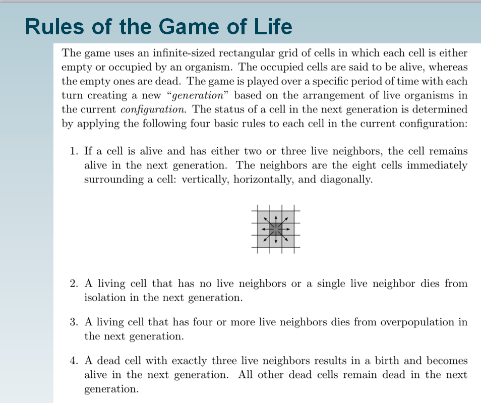 Rules of the game of life the game uses an