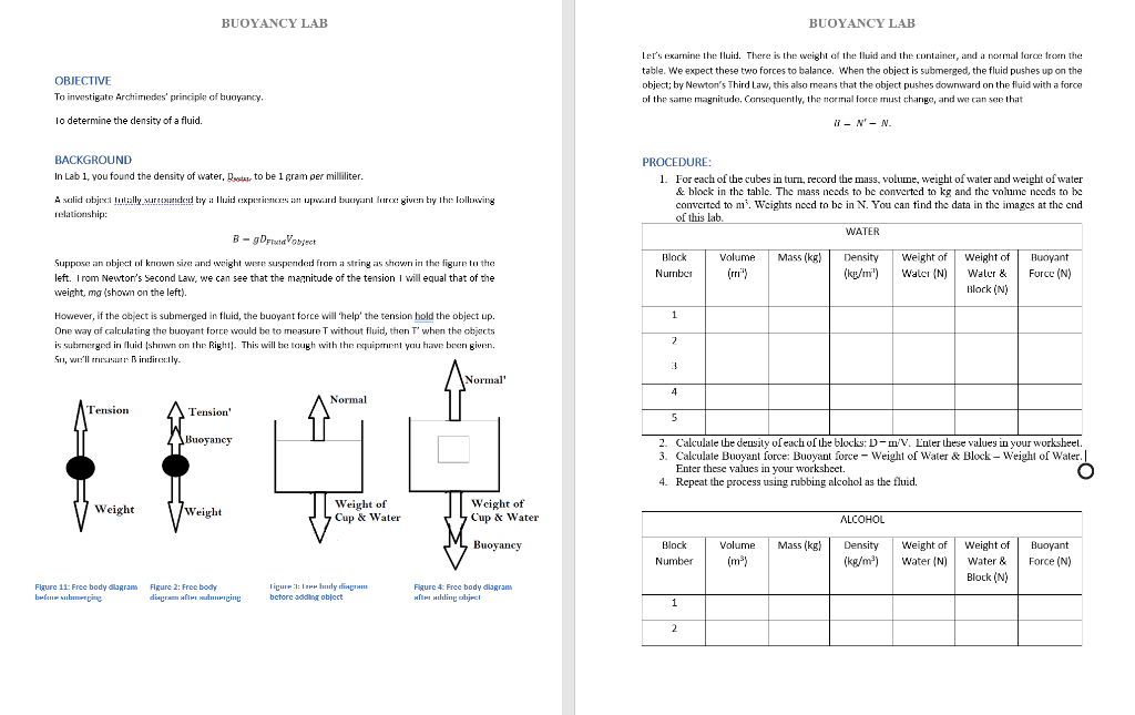 Consider a balloon filled with 1 liter of water (1000 cm°) in equilibrium in a container of water,. Buoyancy Lab Buoyancy Lab Objective To Investigate Chegg Com