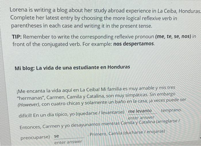 Lorena is writing a blog about her study abroad