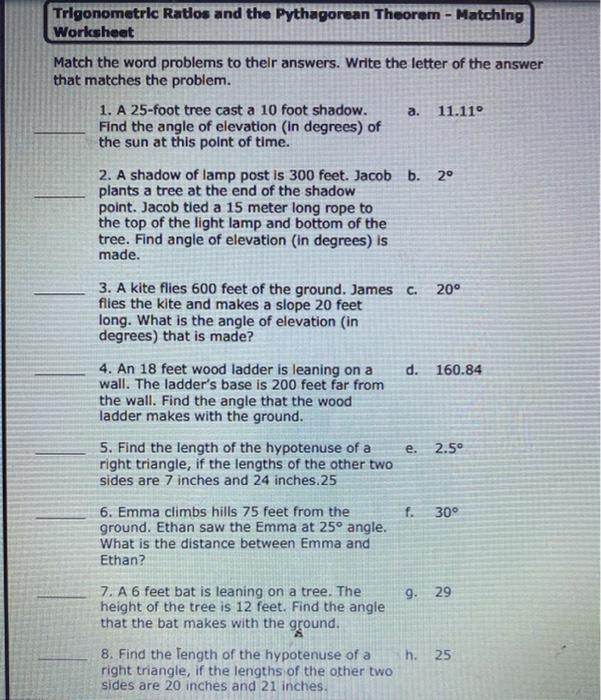 This worksheet is a great. Solved Trigonometric Ratios And The Pythagorean Theorem Chegg Com