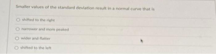 Solved smaller values of the standard deviation result in a