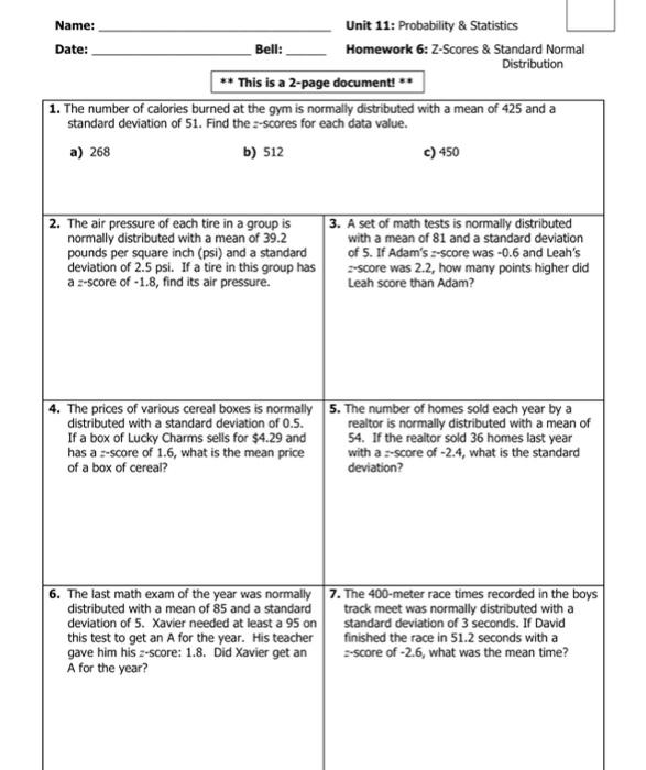 Write the numbers on their correct vocabulary graphics. Solved Name Unit 11 Probability Statistics Date Bell Chegg Com