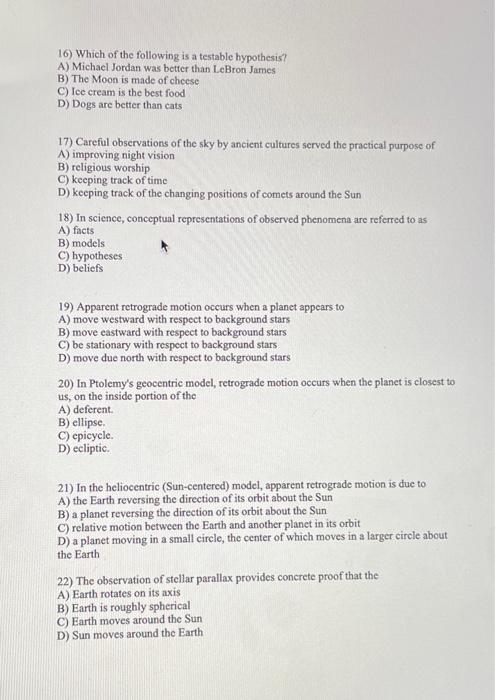 Solved 16) which of the following is a testable hypothesis?
