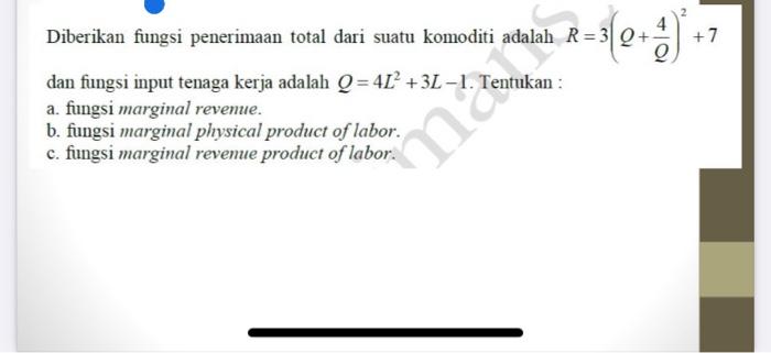 Penerimaan total (total revenue) adalah hasil kali jumlah barang yang terjual dengan harga jual per unit barang tersebut. 3 0 4 7 Diberikan Fungsi Penerimaan Total Dari Chegg Com