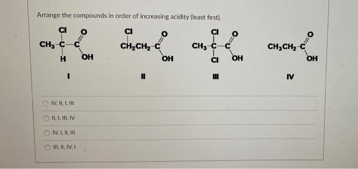 Arrange The Following Pounds In Order Of Chegg 25With increase in s character acidity increases.