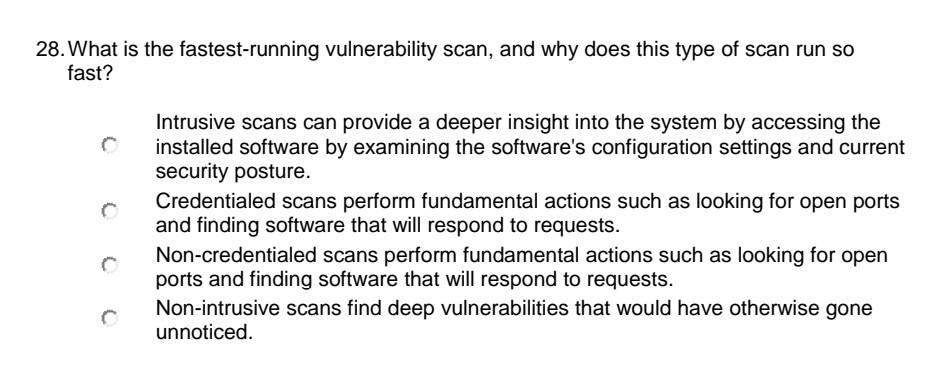Solved 28. what is the fastest-running vulnerability scan,