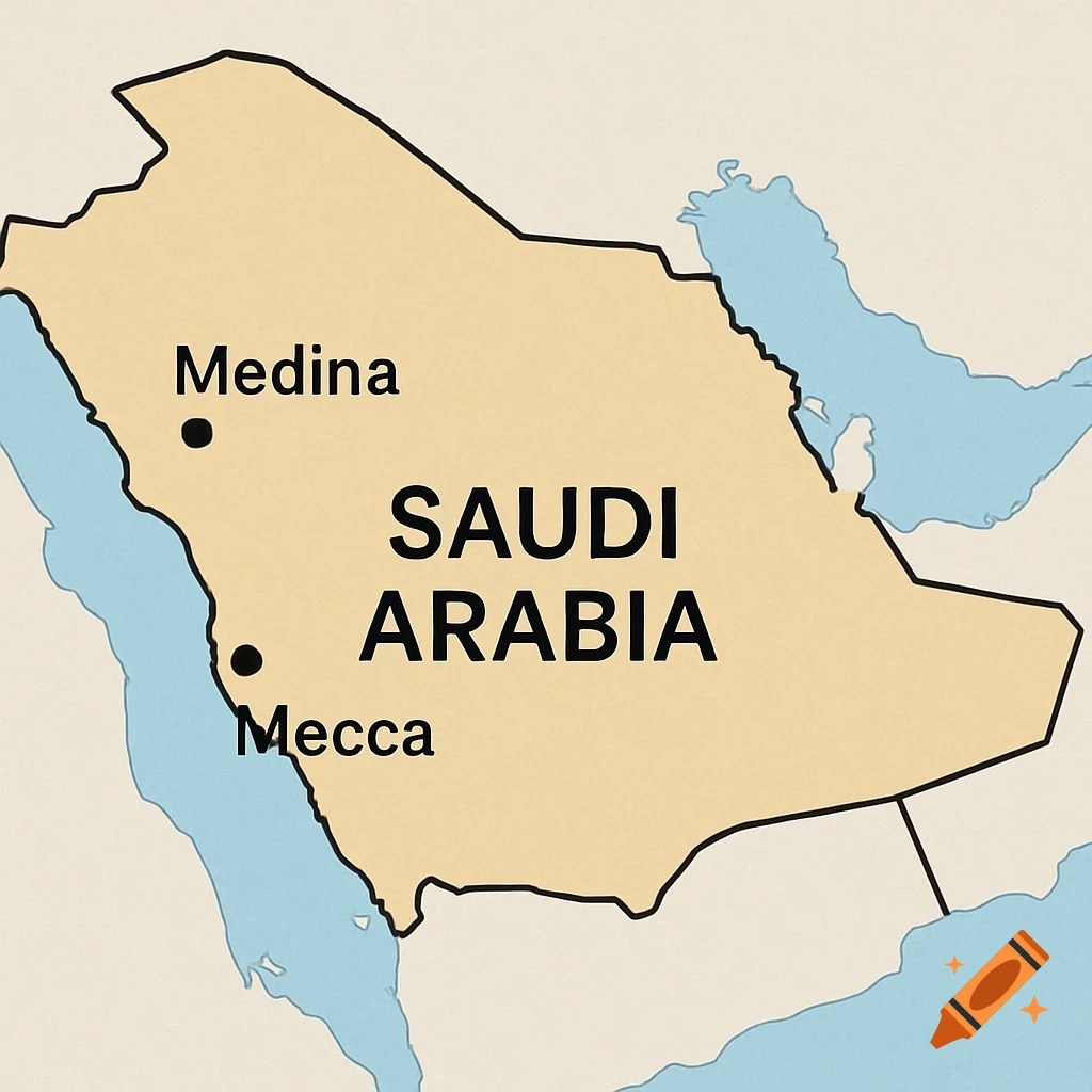 A Simplified Map Of Saudi Arabia Showing The Locations Of Medina And