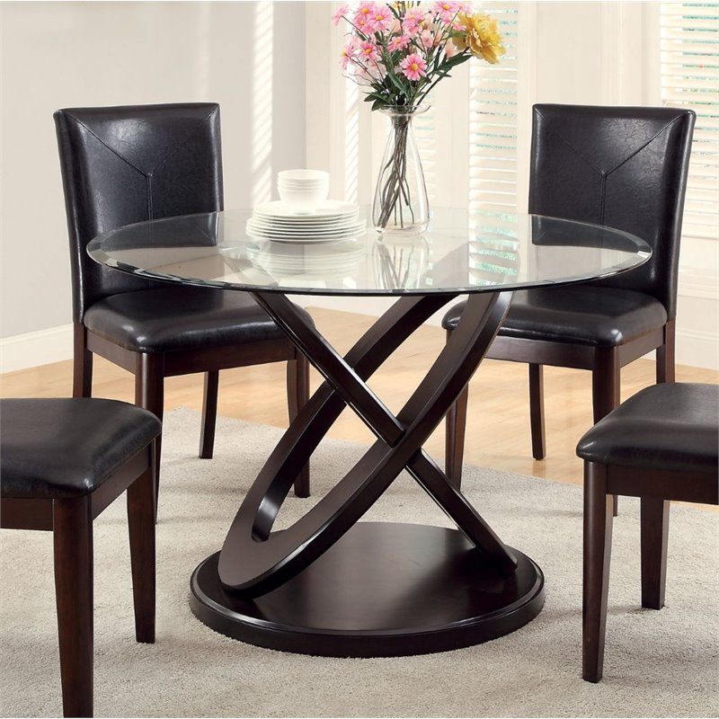Furniture Of America Lamyra Contemporary Round Wood Dining Table In Dark Walnut Idf 3774t