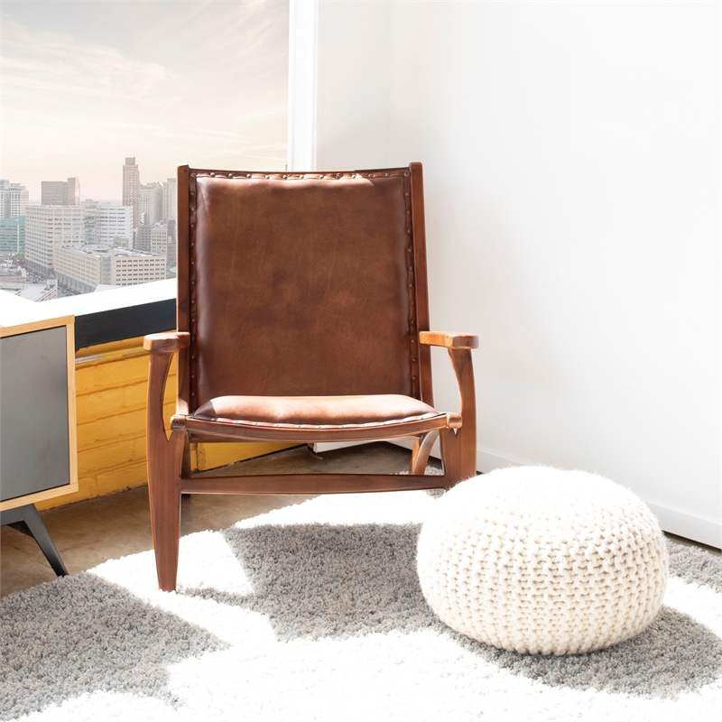 Allora Mid Century Modern Genuine Leather Lounge Chair In Brown A 5145 1971811