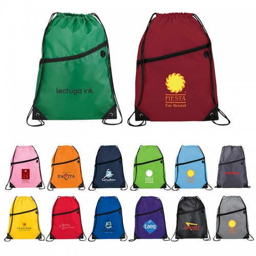 Custom Printed Clear Polyester Drawstring Backpacks - Professional Dark Image - 4K
