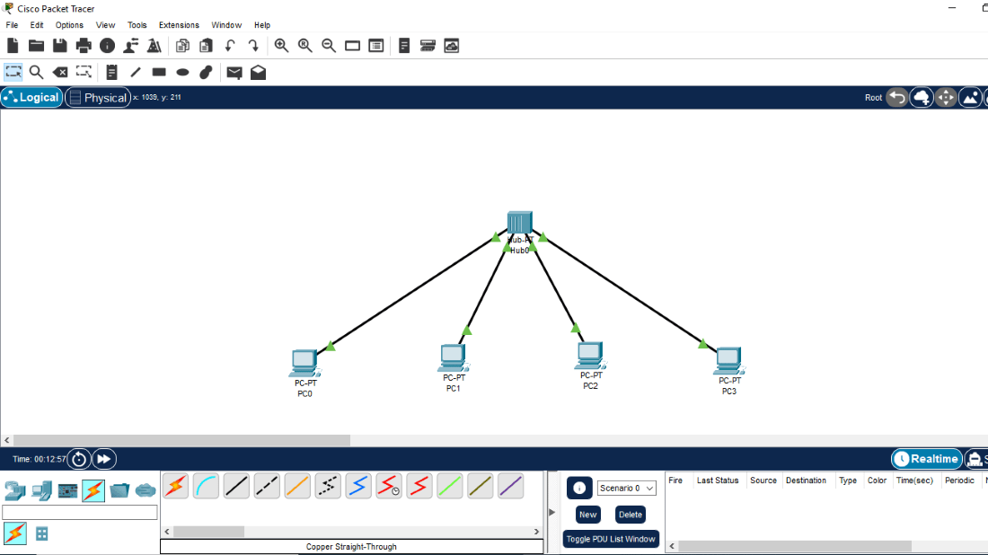 Connecting multiple computers using hub in cisco packet tracer