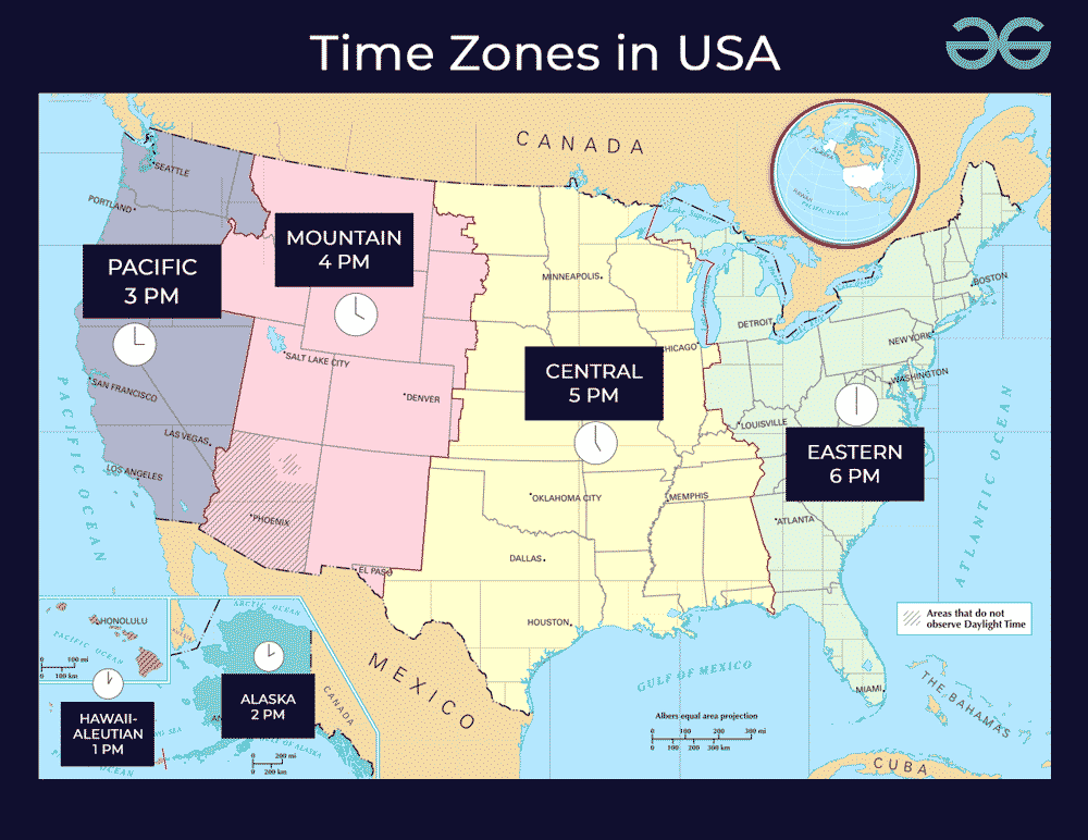 Us Map With Time Zones And States Time Zones In USA 