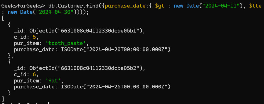 How to find objects between two dates mongodb