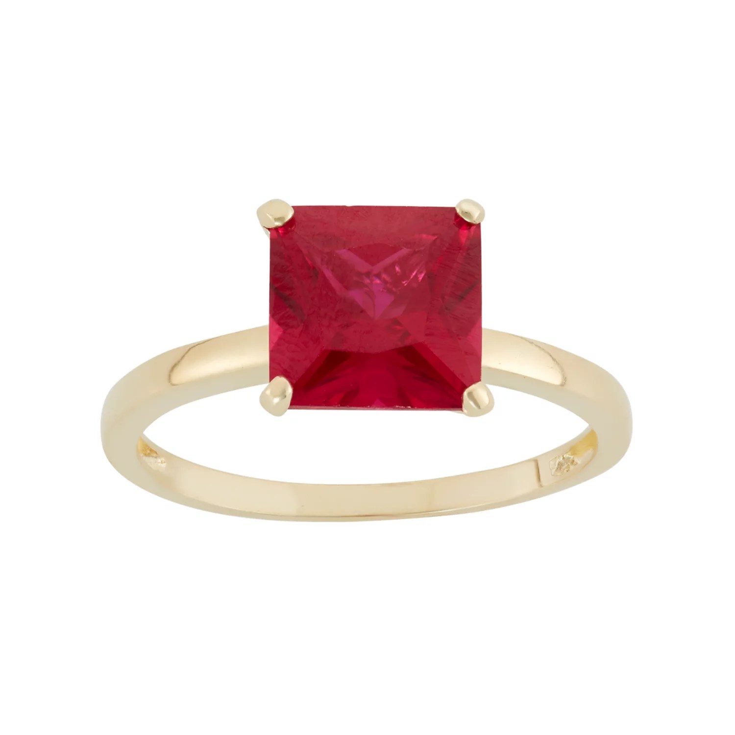 Lab Created Ruby 10k Gold Ring - Gorgeous Minimal Texture - Mobile