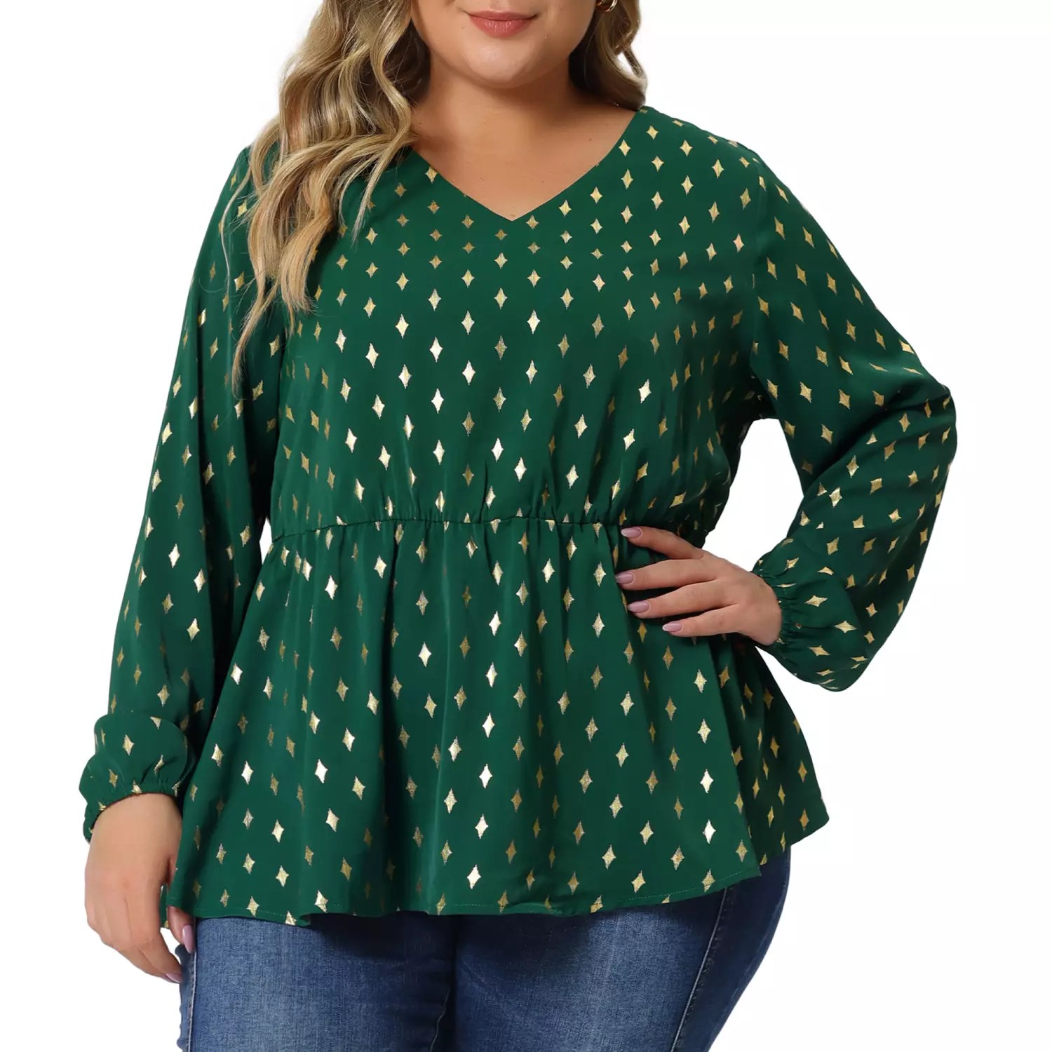 Plus Size Geometric Pattern Blouse Pluspreorder - Premium Dark Illustration Gallery - Desktop