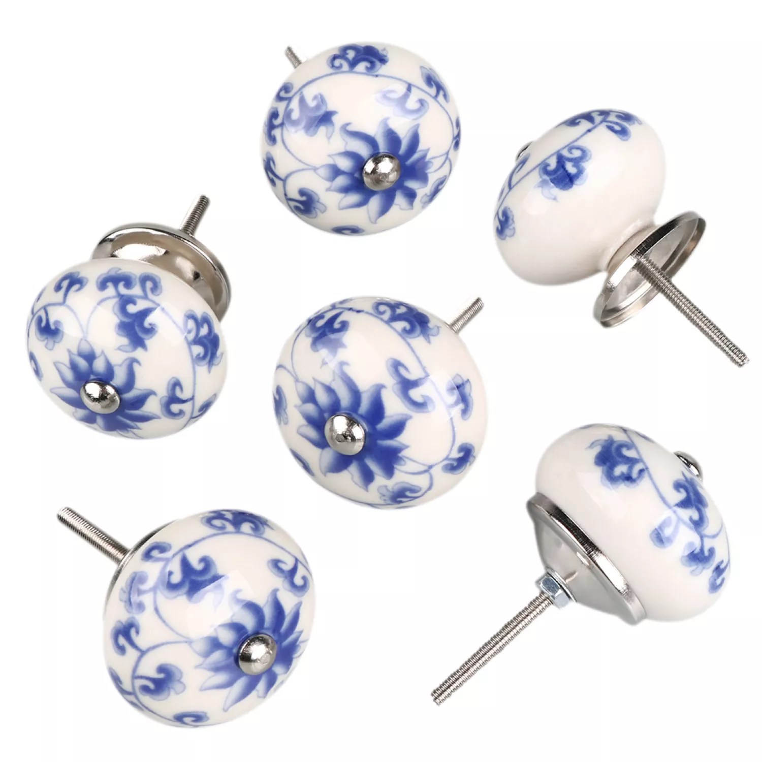6pcs Vines Pattern Hand Painted Ceramic Door Knobs Cabinet Drawer Pull - Incredible Minimal Pattern - High Resolution