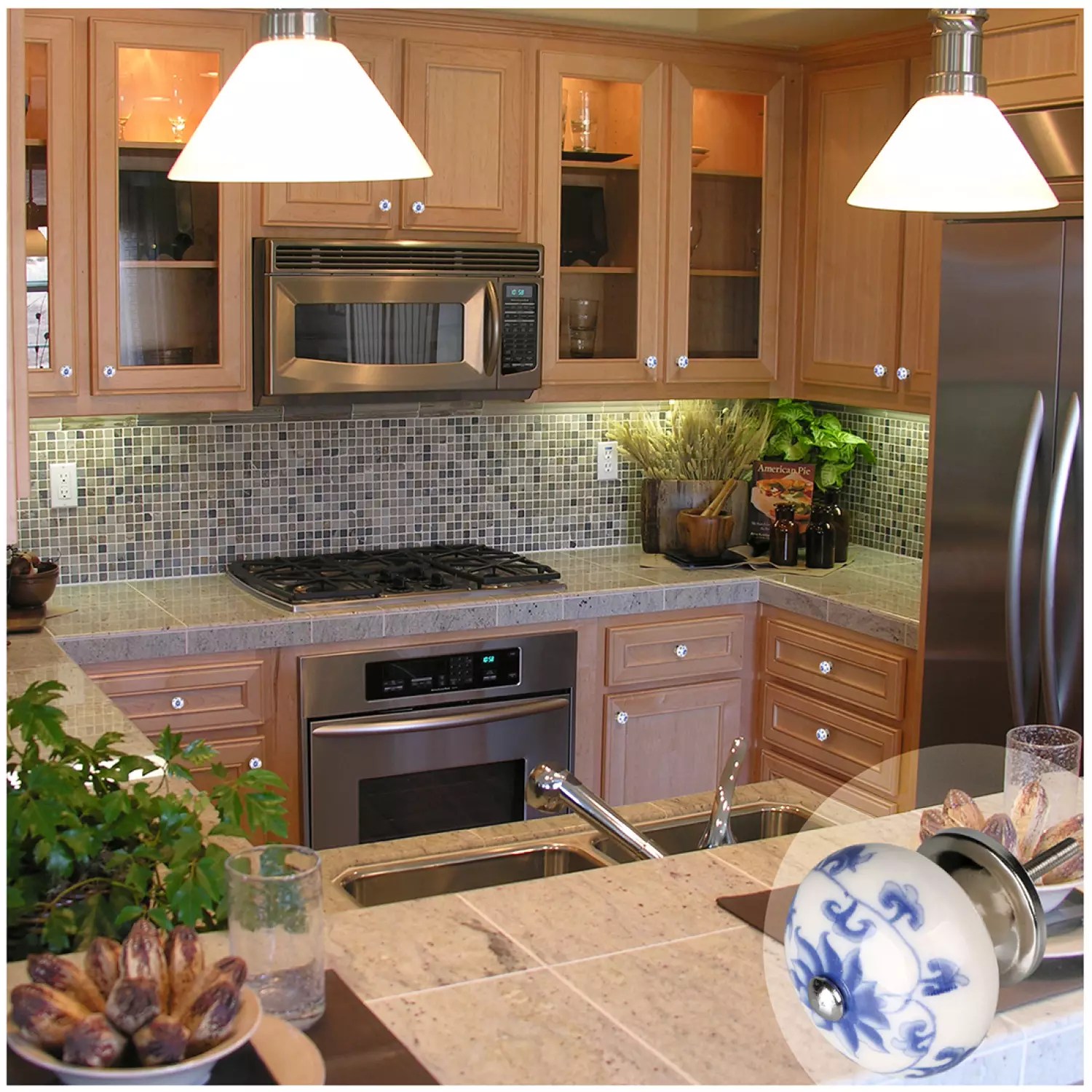 6pcs Vines Pattern Hand Painted Ceramic Door Knobs Cabinet Drawer Pull - Sunset Design Collection - Desktop Quality