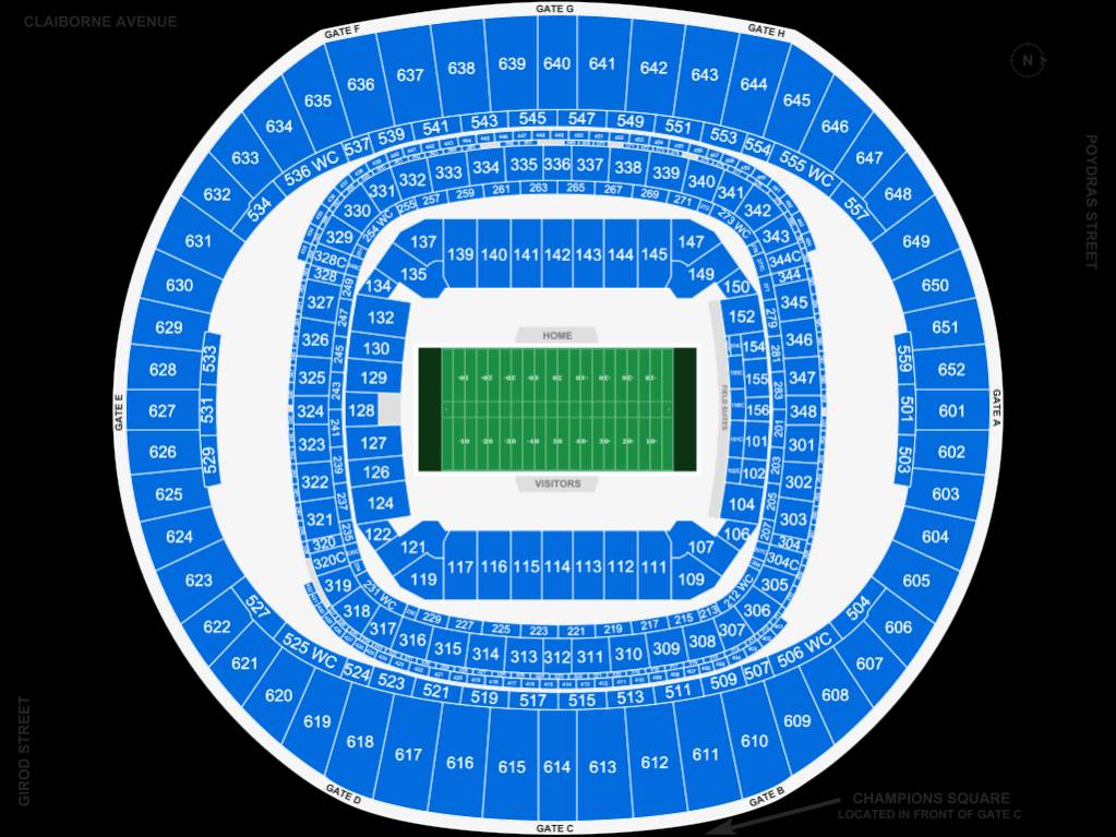The Superdome Club Level Caesars Superdome Seating Map 59286 