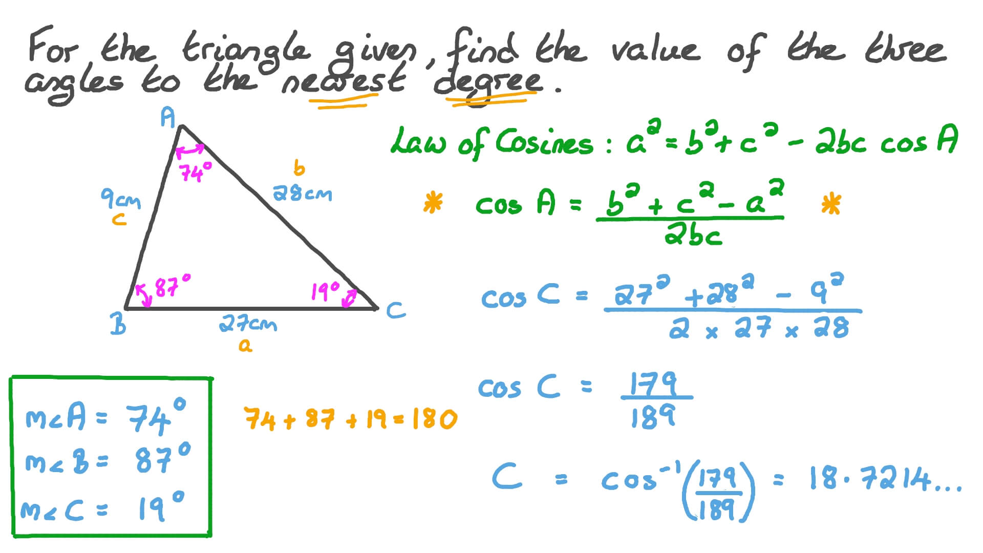 How to calculate cos in triangle