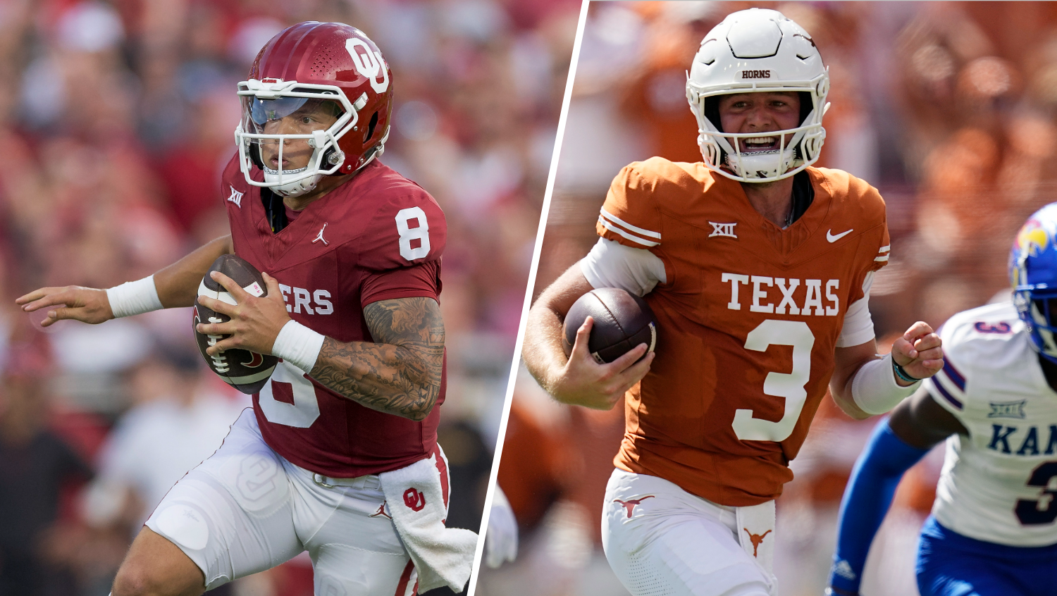 Red River Rivalry Unbeaten Oklahoma Vs Unbeaten Texas In Dallas NBC OU Vs Texas Split 
