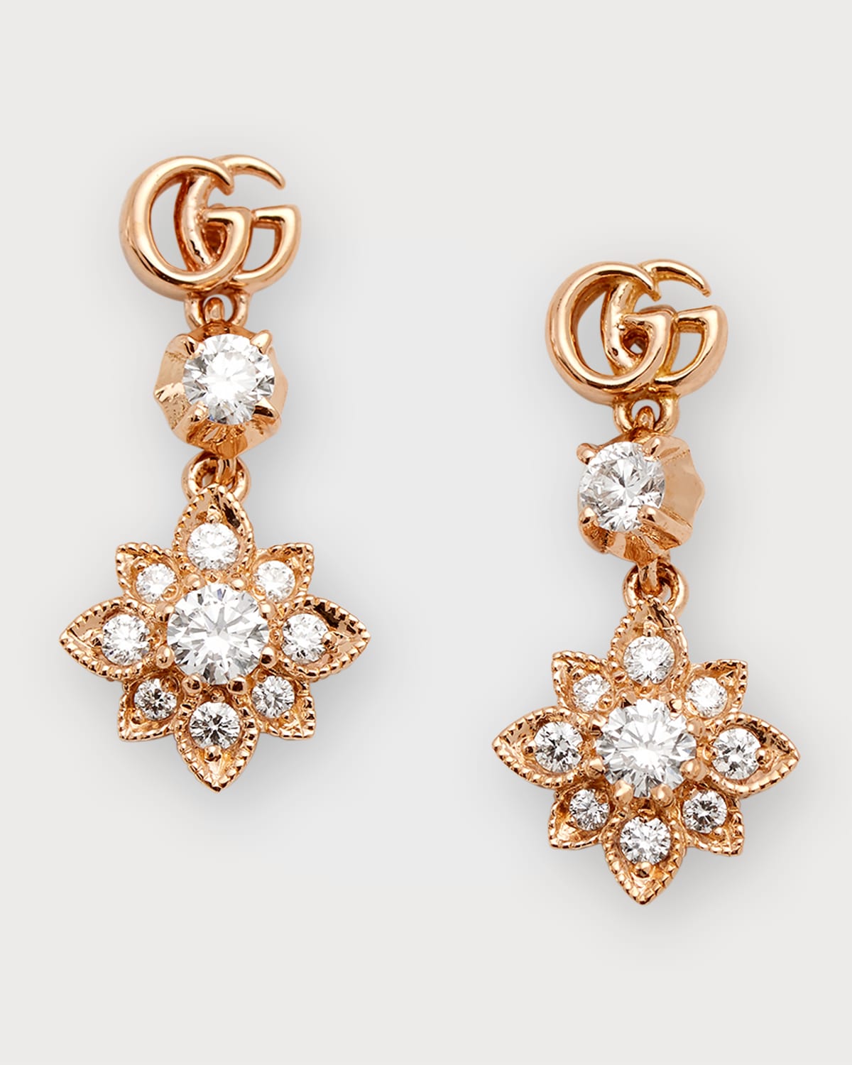 Gucci 18k gold diamond flora gg earrings