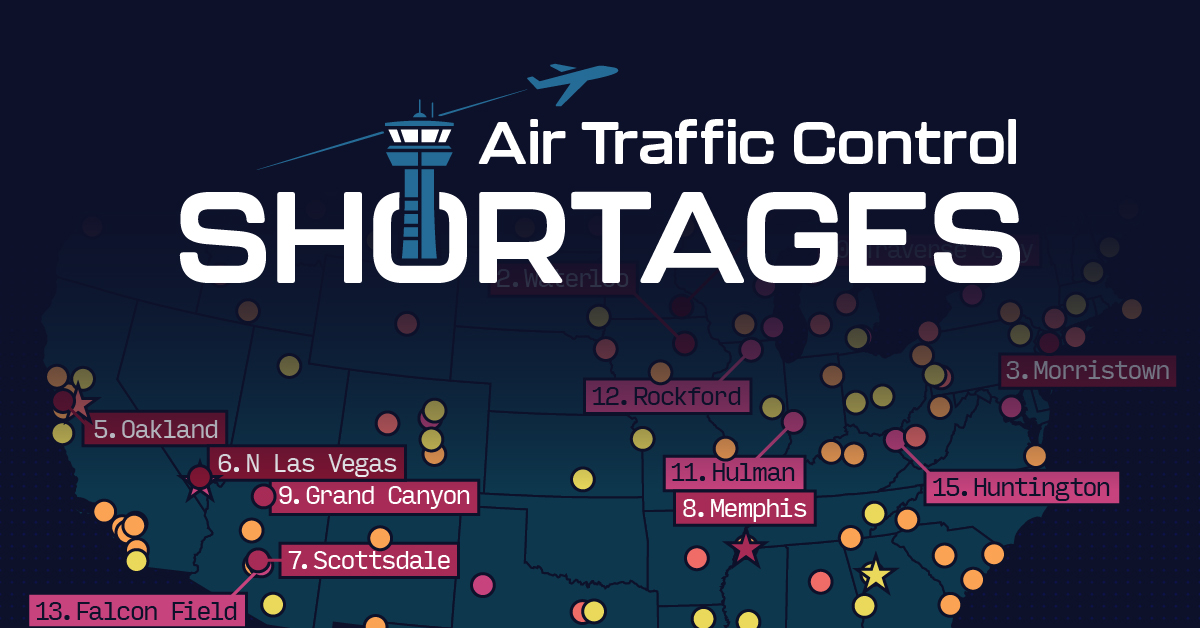Mapped Every Air Traffic Control Tower In The U S Phil Air Traffic Control Shortages SHARE 
