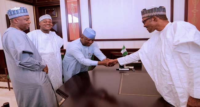 Buhari in closed-door meeting with APC leaders [Photo credit: Channels TV]